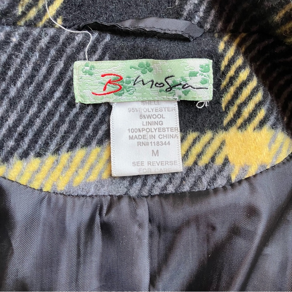 B Mosa Gray & Yellow Plaid Womens Peacoat size Medium - Picture 7 of 7